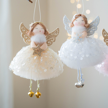 Χριστουγεννιάτικο κρεμαστό Αγγελάκι Κοριτσάκι με φτερά από δίχτυ, υφασμάτινο υλικό, Huiyin, μοντέρνο μινιμαλιστικό στυλ
