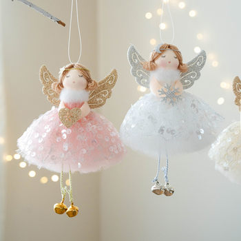 Χριστουγεννιάτικο κρεμαστό Αγγελάκι Κοριτσάκι με φτερά από δίχτυ, υφασμάτινο υλικό, Huiyin, μοντέρνο μινιμαλιστικό στυλ