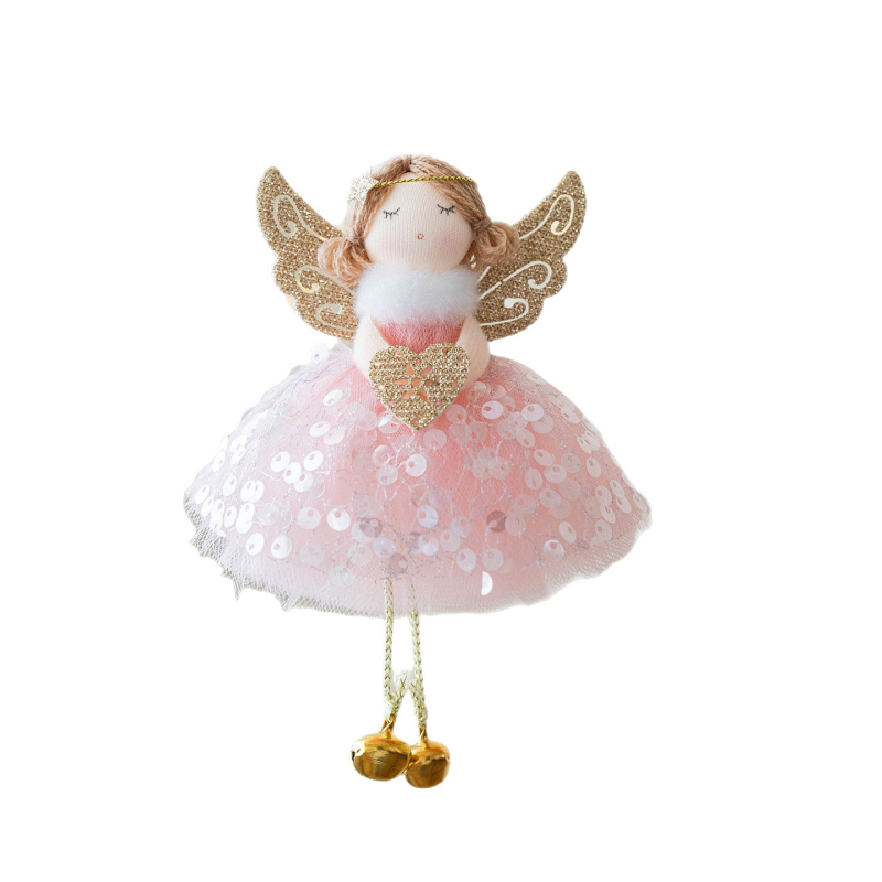 Χριστουγεννιάτικο κρεμαστό Αγγελάκι Κοριτσάκι με φτερά από δίχτυ, υφασμάτινο υλικό, Huiyin, μοντέρνο μινιμαλιστικό στυλ