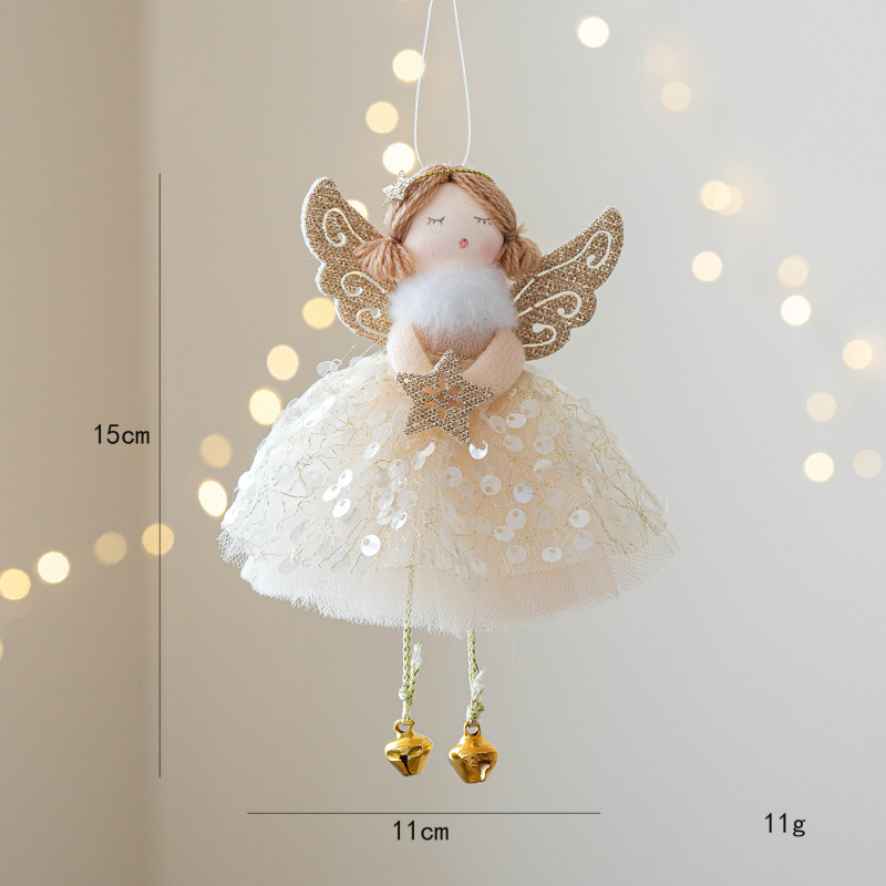 Χριστουγεννιάτικο κρεμαστό Αγγελάκι Κοριτσάκι με φτερά από δίχτυ, υφασμάτινο υλικό, Huiyin, μοντέρνο μινιμαλιστικό στυλ