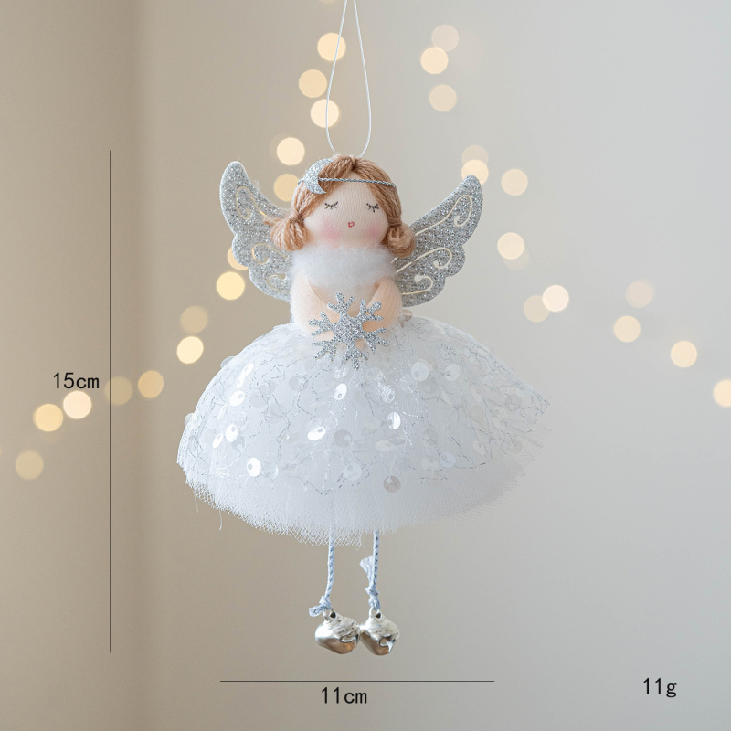 Χριστουγεννιάτικο κρεμαστό Αγγελάκι Κοριτσάκι με φτερά από δίχτυ, υφασμάτινο υλικό, Huiyin, μοντέρνο μινιμαλιστικό στυλ