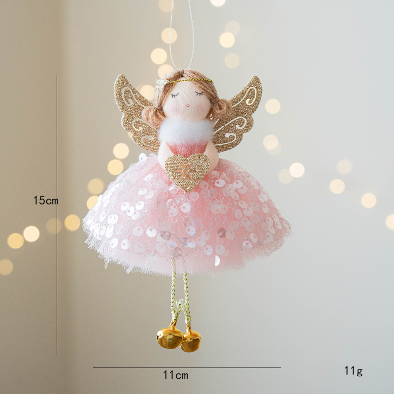 Χριστουγεννιάτικο κρεμαστό Αγγελάκι Κοριτσάκι με φτερά από δίχτυ, υφασμάτινο υλικό, Huiyin, μοντέρνο μινιμαλιστικό στυλ