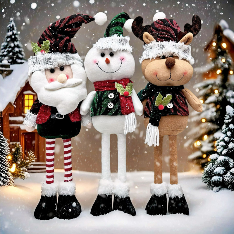 Αϊ-Βασίλης χριστουγεννιάτικη διακοσμητική φιγούρα με παγιέτες, ελαστική όρθια στάση, ύφασμα, ευρωπαϊκο-αμερικανικό στυλ