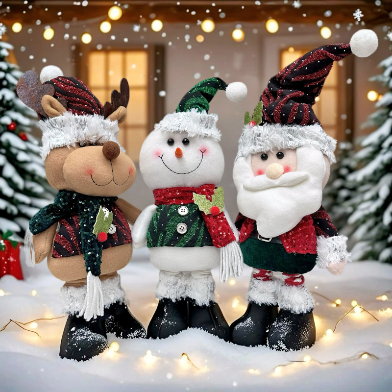 Αϊ-Βασίλης χριστουγεννιάτικη διακοσμητική φιγούρα με παγιέτες, ελαστική όρθια στάση, ύφασμα, ευρωπαϊκο-αμερικανικό στυλ