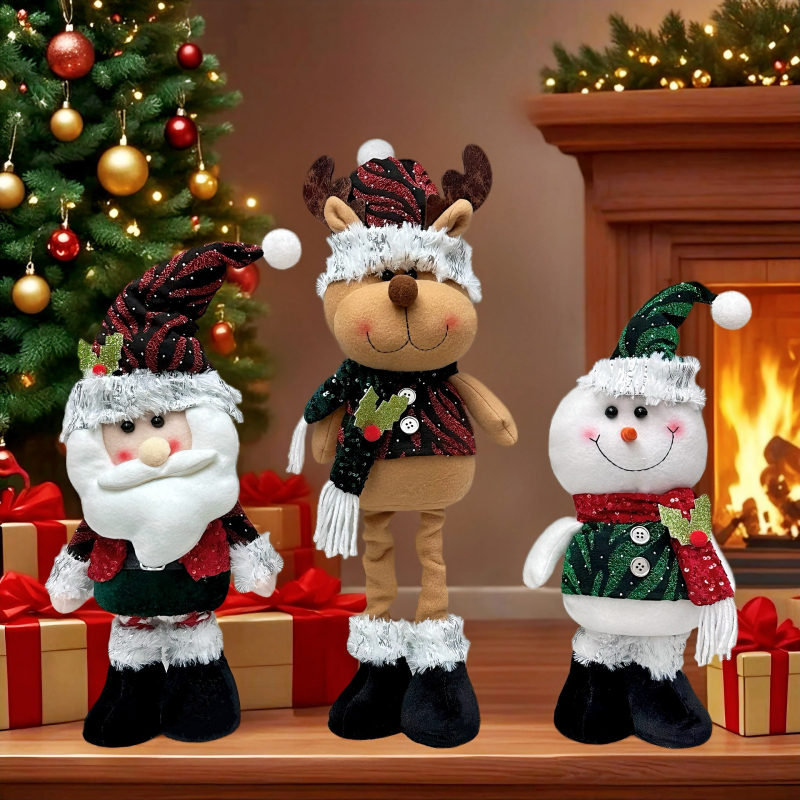 Αϊ-Βασίλης χριστουγεννιάτικη διακοσμητική φιγούρα με παγιέτες, ελαστική όρθια στάση, ύφασμα, ευρωπαϊκο-αμερικανικό στυλ