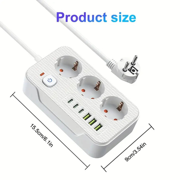 Europos standarto daugiafunkcinis lizdas su 3 USB ir Type-C, 100–250V, 10–16A, 2500W