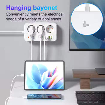 Europos standarto daugiafunkcinis lizdas su 3 USB ir Type-C, 100–250V, 10–16A, 2500W