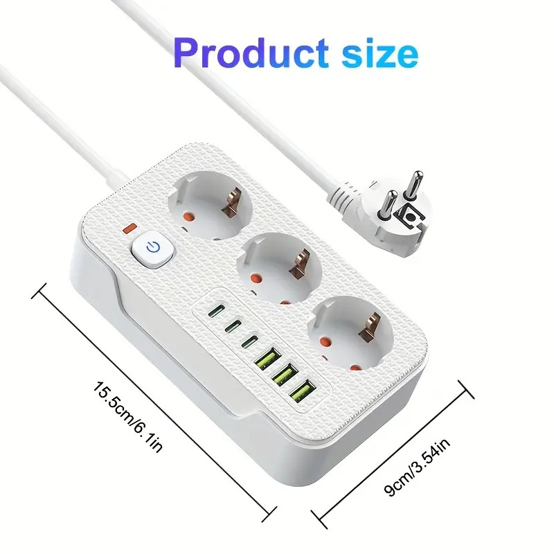 Europos standarto daugiafunkcinis lizdas su 3 USB ir Type-C, 100–250V, 10–16A, 2500W