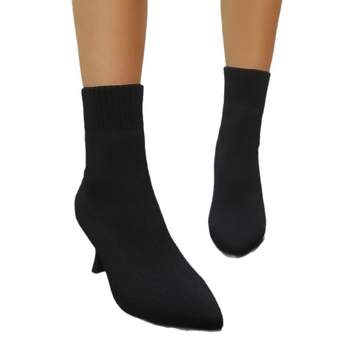 Μπότες με φούντες, με μυτερό δάχτυλο, τακούνι στιλέτο 6–8 εκ, χαμηλό ύψος άνω μέρους, άνω μέρος από ύφασμα