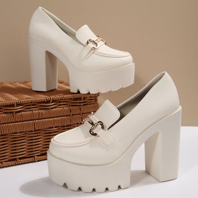 Mary Jane loaferiai su grandinės diržu, Mori Girl stilius, apvali nosis, PU viršus, žemas klinas kulnas