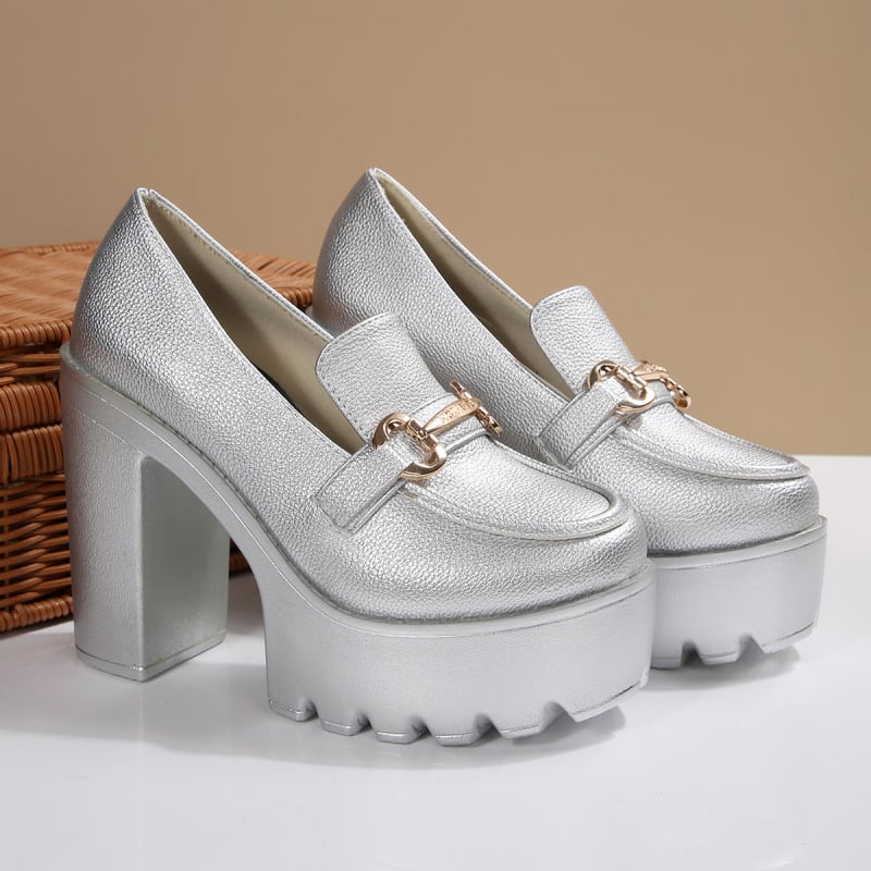 Mary Jane loaferiai su grandinės diržu, Mori Girl stilius, apvali nosis, PU viršus, žemas klinas kulnas