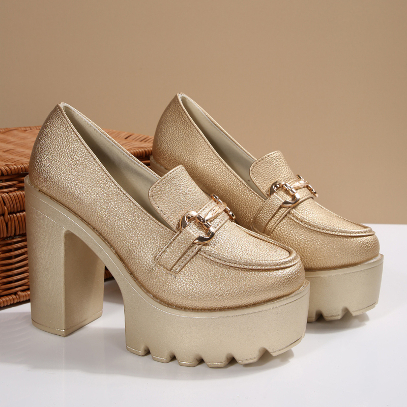 Mary Jane loaferiai su grandinės diržu, Mori Girl stilius, apvali nosis, PU viršus, žemas klinas kulnas