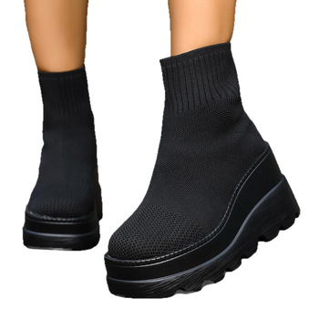 Batų su aukštu pakėlimu, aukštas viršus, apvali nosis, PU viršus, užtrauktukas gale