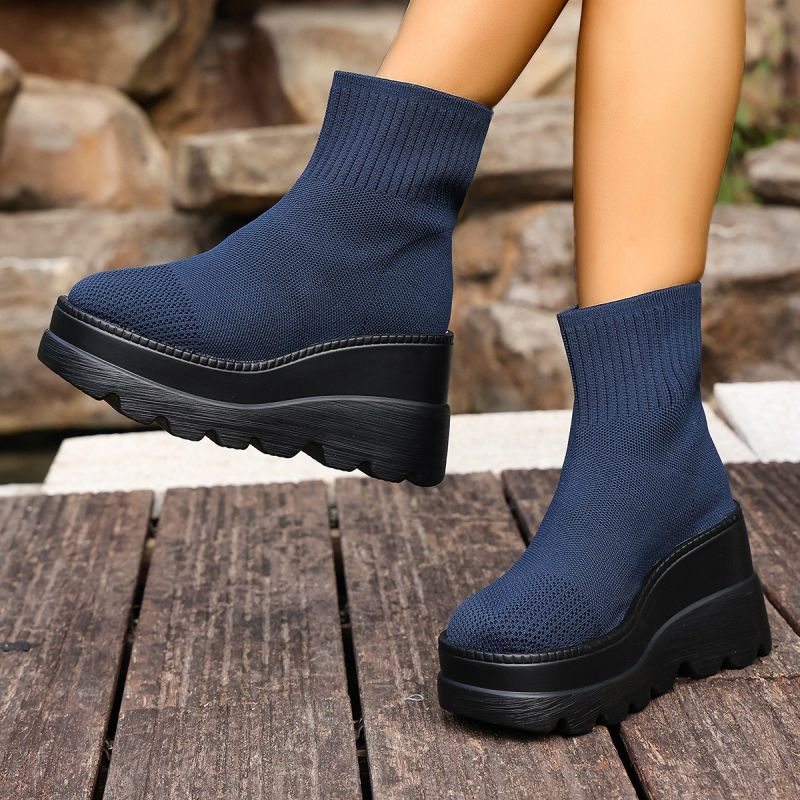 Batų su aukštu pakėlimu, aukštas viršus, apvali nosis, PU viršus, užtrauktukas gale