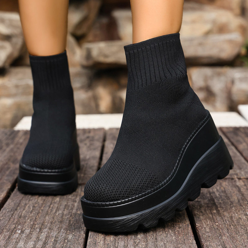 Batų su aukštu pakėlimu, aukštas viršus, apvali nosis, PU viršus, užtrauktukas gale