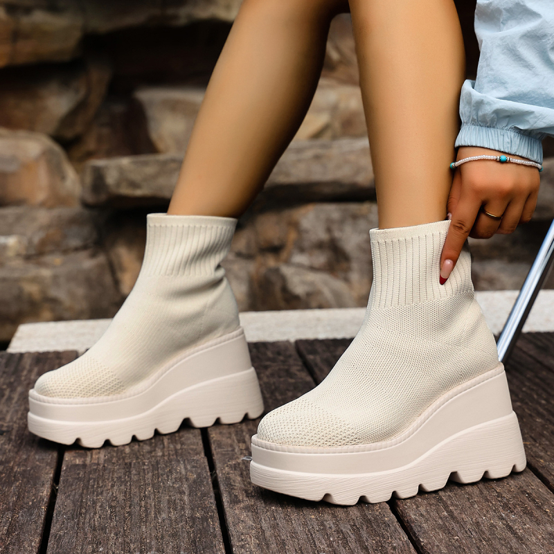 Batų su aukštu pakėlimu, aukštas viršus, apvali nosis, PU viršus, užtrauktukas gale