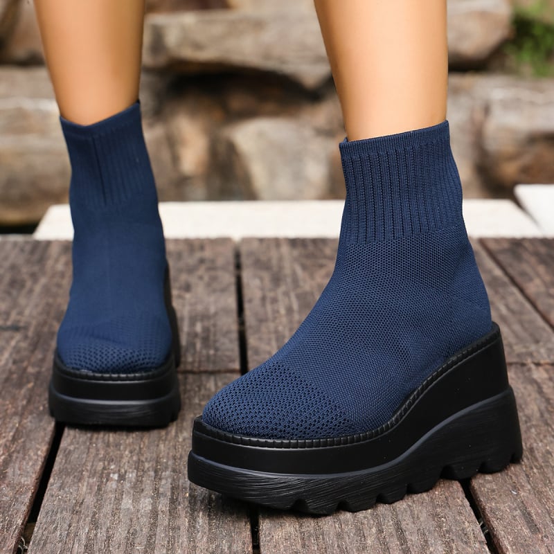 Batų su aukštu pakėlimu, aukštas viršus, apvali nosis, PU viršus, užtrauktukas gale