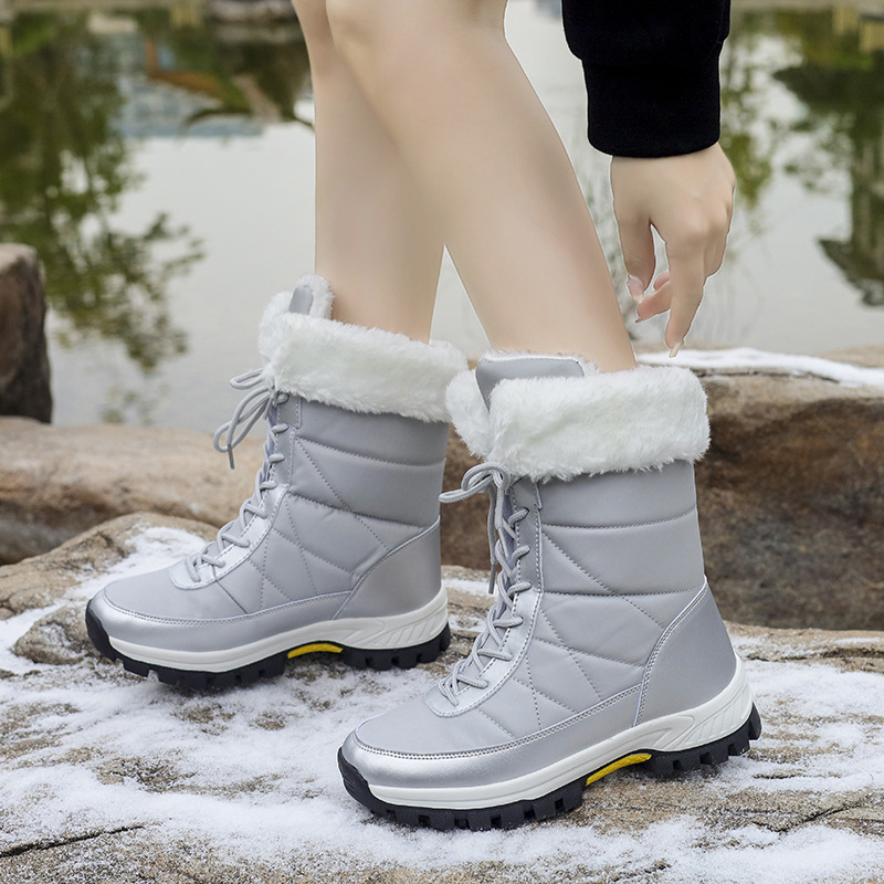 Moterų sniego batai: atsparūs vandeniui, su dirbtiniu kailiu, Slip-On; viršus PU; padas guma; įdėklas kailis; kojų aukštis žemas