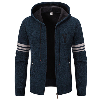 Корейски стил качулков кардиган от плетиво, свободна кройка, дълги ръкави, плътна полиестерова материя