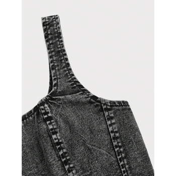 Vesta din denim pentru femei, bretele late, spate gol, stil casual