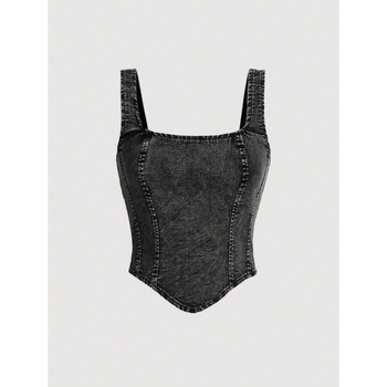 Vesta din denim pentru femei, bretele late, spate gol, stil casual