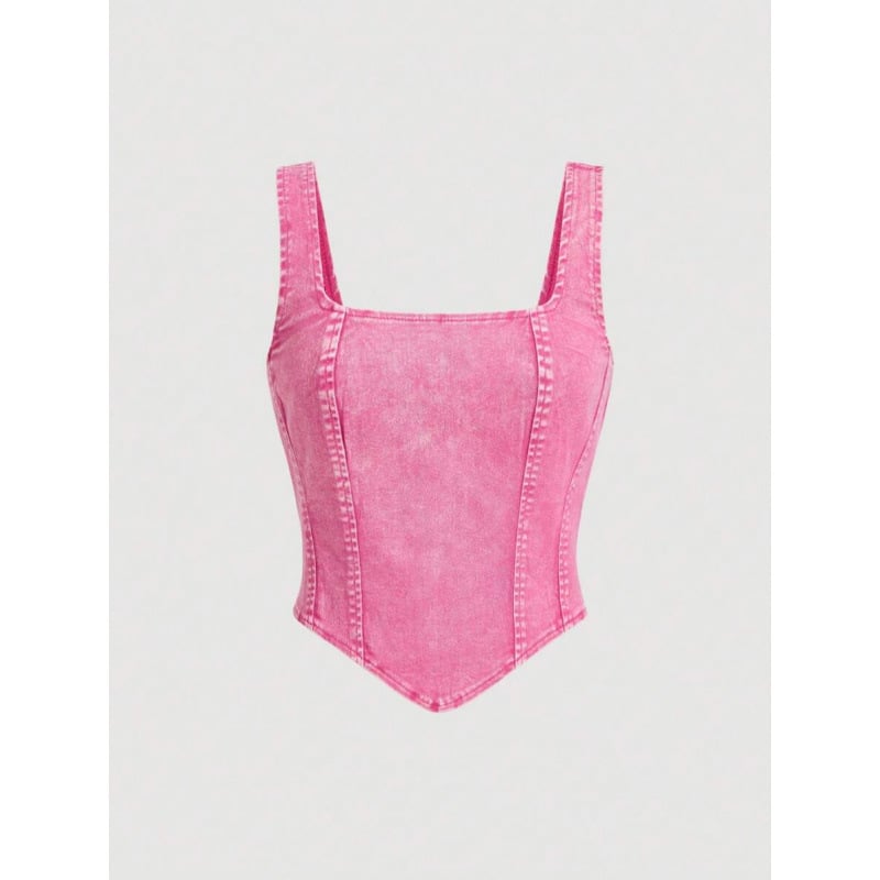 Vesta din denim pentru femei, bretele late, spate gol, stil casual