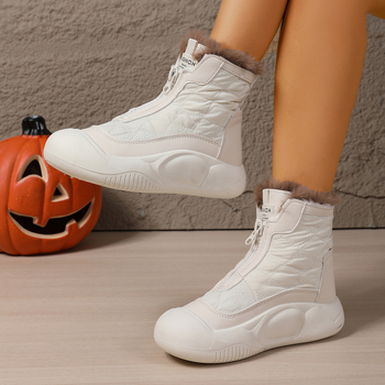 Botosei de iarnă pentru femei cu talpă groasă, Căptușeală din fleece sintetic, fermoar frontal, vârf rotund, înălțime medie a gleznei (Talpă groasă; Căptușeală fleece; Fermoar frontal; Vârf rotund; Înălțime medie a gleznei)