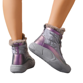 Botosei de iarnă pentru femei cu talpă groasă, Căptușeală din fleece sintetic, fermoar frontal, vârf rotund, înălțime medie a gleznei (Talpă groasă; Căptușeală fleece; Fermoar frontal; Vârf rotund; Înălțime medie a gleznei)