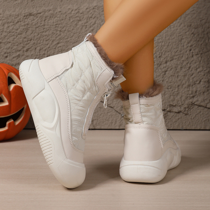 Botosei de iarnă pentru femei cu talpă groasă, Căptușeală din fleece sintetic, fermoar frontal, vârf rotund, înălțime medie a gleznei (Talpă groasă; Căptușeală fleece; Fermoar frontal; Vârf rotund; Înălțime medie a gleznei)