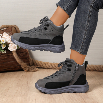 Pantofi sport dama cu partea superioară PU, vârf rotund, șireturi frontale, talpă din cauciuc, toc mediu 3-5 cm