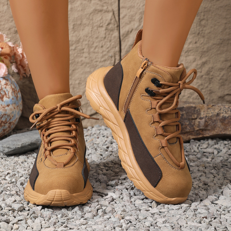 Pantofi sport dama cu partea superioară PU, vârf rotund, șireturi frontale, talpă din cauciuc, toc mediu 3-5 cm