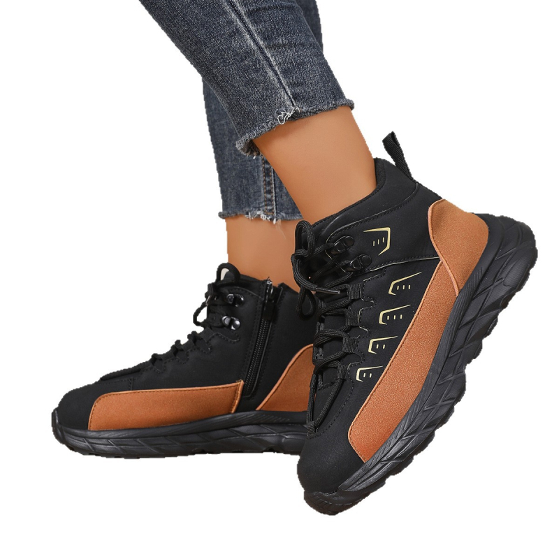 Pantofi sport dama cu partea superioară PU, vârf rotund, șireturi frontale, talpă din cauciuc, toc mediu 3-5 cm