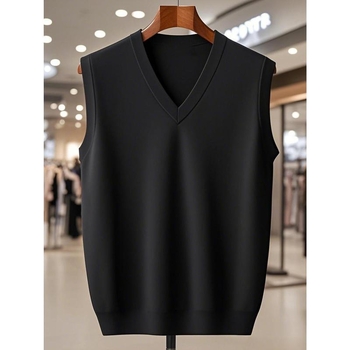 Vyrų V kaklo liemenė, laisvas kirpimas, dryžuota Corduroy lininė medžiaga, pavasaris 2025