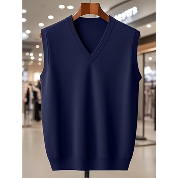 Vyrų V kaklo liemenė, laisvas kirpimas, dryžuota Corduroy lininė medžiaga, pavasaris 2025