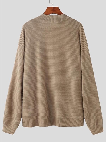 Мъжки плетен пуловер, свободен силует, кръгло деколте, дебелен модал със заешки косми