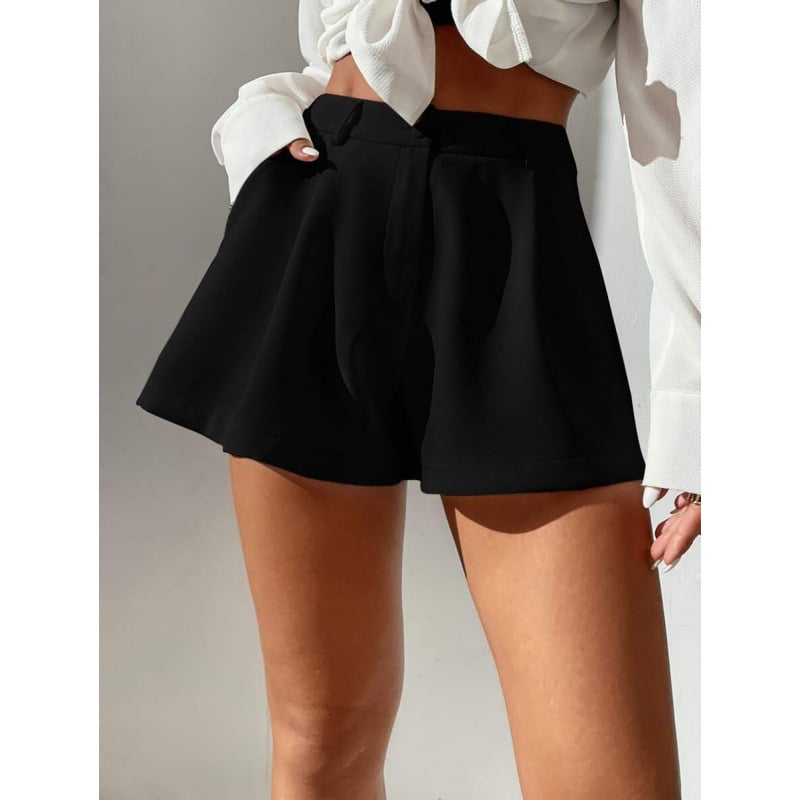 Șorturi largi cu buzunare înclinate, lungime 9/10, bumbac CVC, ușoară elasticitate, stil vintage