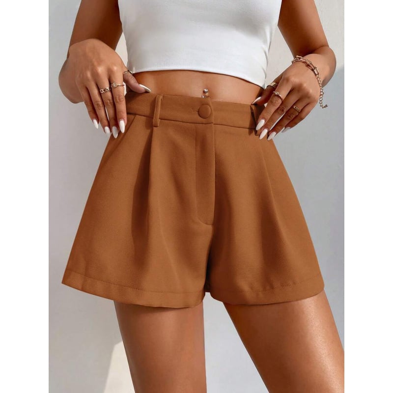 Șorturi largi cu buzunare înclinate, lungime 9/10, bumbac CVC, ușoară elasticitate, stil vintage