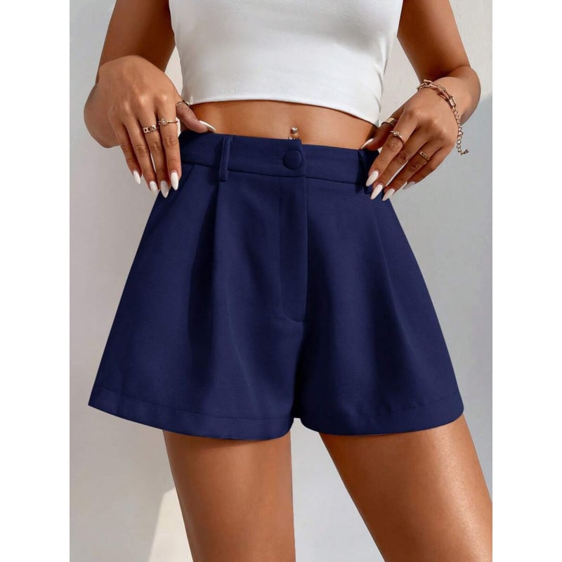 Șorturi largi cu buzunare înclinate, lungime 9/10, bumbac CVC, ușoară elasticitate, stil vintage