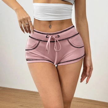 Женски полиестерови къси панталони с ниска талия и колажни панели, лято 2025, секси стил