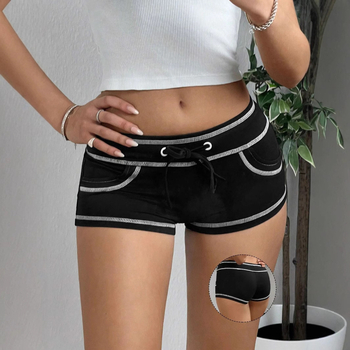 Женски полиестерови къси панталони с ниска талия и колажни панели, лято 2025, секси стил