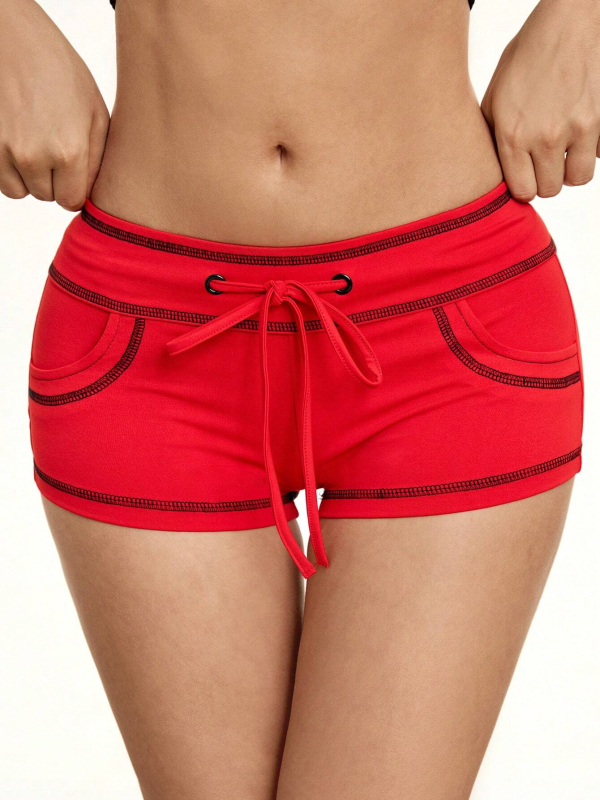 Женски полиестерови къси панталони с ниска талия и колажни панели, лято 2025, секси стил