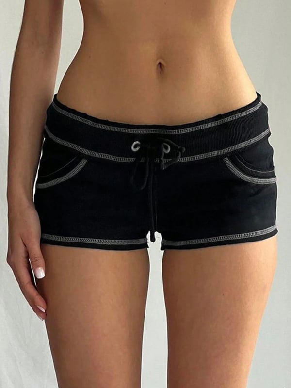 Женски полиестерови къси панталони с ниска талия и колажни панели, лято 2025, секси стил