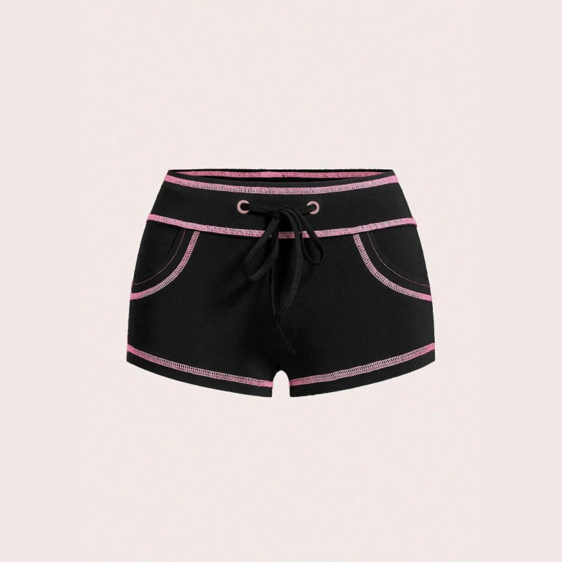 Женски полиестерови къси панталони с ниска талия и колажни панели, лято 2025, секси стил