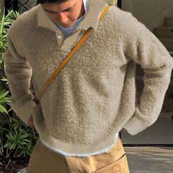 Трикотажно външно облекло за мъже – свободен силует, жакард, яка Turn-Down, 100% найлон