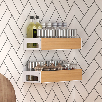 Magnetinis sieninis virtuvės saugojimo lentynas prieskoniams ir padažams — anglies plienas, modelis 1128M#W/1129M#W, paviršiaus apdaila kepimo dažais/purškiamais dažais, 1 arba 2 lentynos, be gręžimo