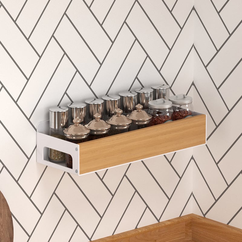 Магнитен стенен кухненски рафт за подправки и сосове — въглеродна стомана, модел 1128M#W/1129M#W, покритие прахово/аерозолно боядисване, 1 или 2 нива, без пробиване