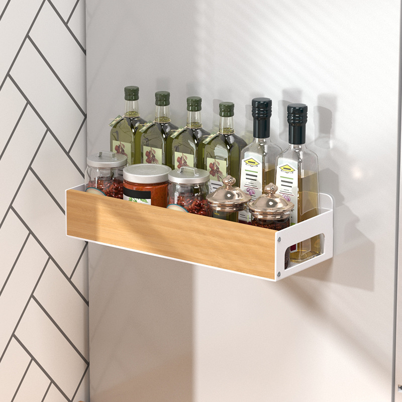 Magnetinis sieninis virtuvės saugojimo lentynas prieskoniams ir padažams — anglies plienas, modelis 1128M#W/1129M#W, paviršiaus apdaila kepimo dažais/purškiamais dažais, 1 arba 2 lentynos, be gręžimo