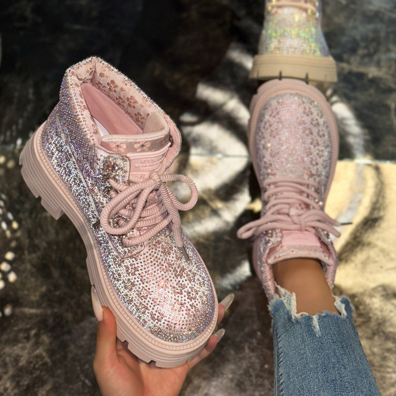 Γυναικεία μποτάκια Martin με κορδόνια, στρογγυλή μύτη, chunky τακούνι 3–5 εκ, PU επάνω μέρος, σόλα από καουτσούκ