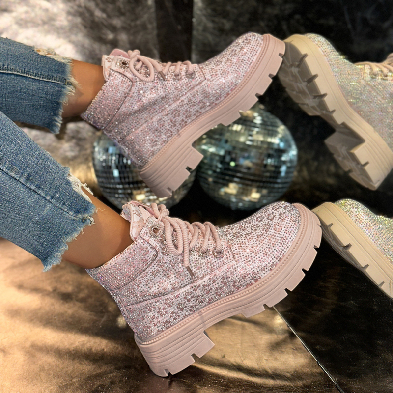 Γυναικεία μποτάκια Martin με κορδόνια, στρογγυλή μύτη, chunky τακούνι 3–5 εκ, PU επάνω μέρος, σόλα από καουτσούκ