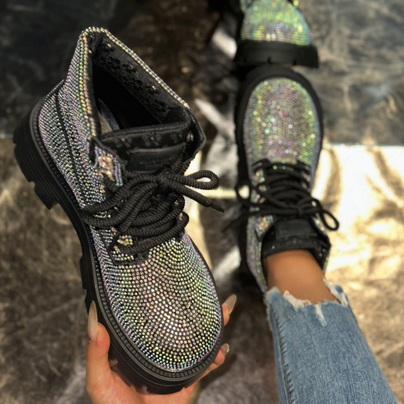 Γυναικεία μποτάκια Martin με κορδόνια, στρογγυλή μύτη, chunky τακούνι 3–5 εκ, PU επάνω μέρος, σόλα από καουτσούκ